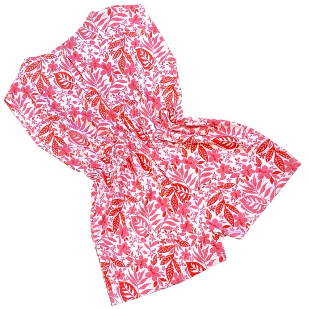 Zara Girls Floral Romper 11/12 Pink Red Tropical Print Elastic Waist - Picture 4 of 5